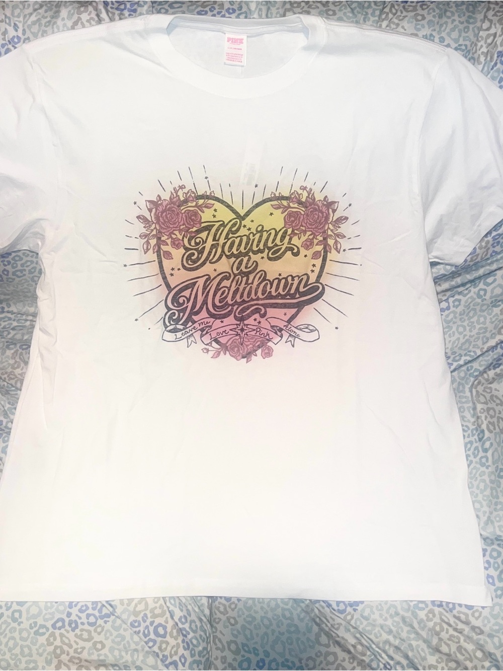 New S L White Victorias Secret PINK T Shirt Having A Meltdown Floral Heart Top